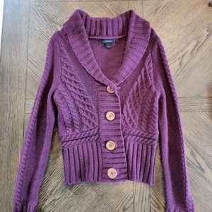 Small Purple Cable Knit Sweater with Buttons